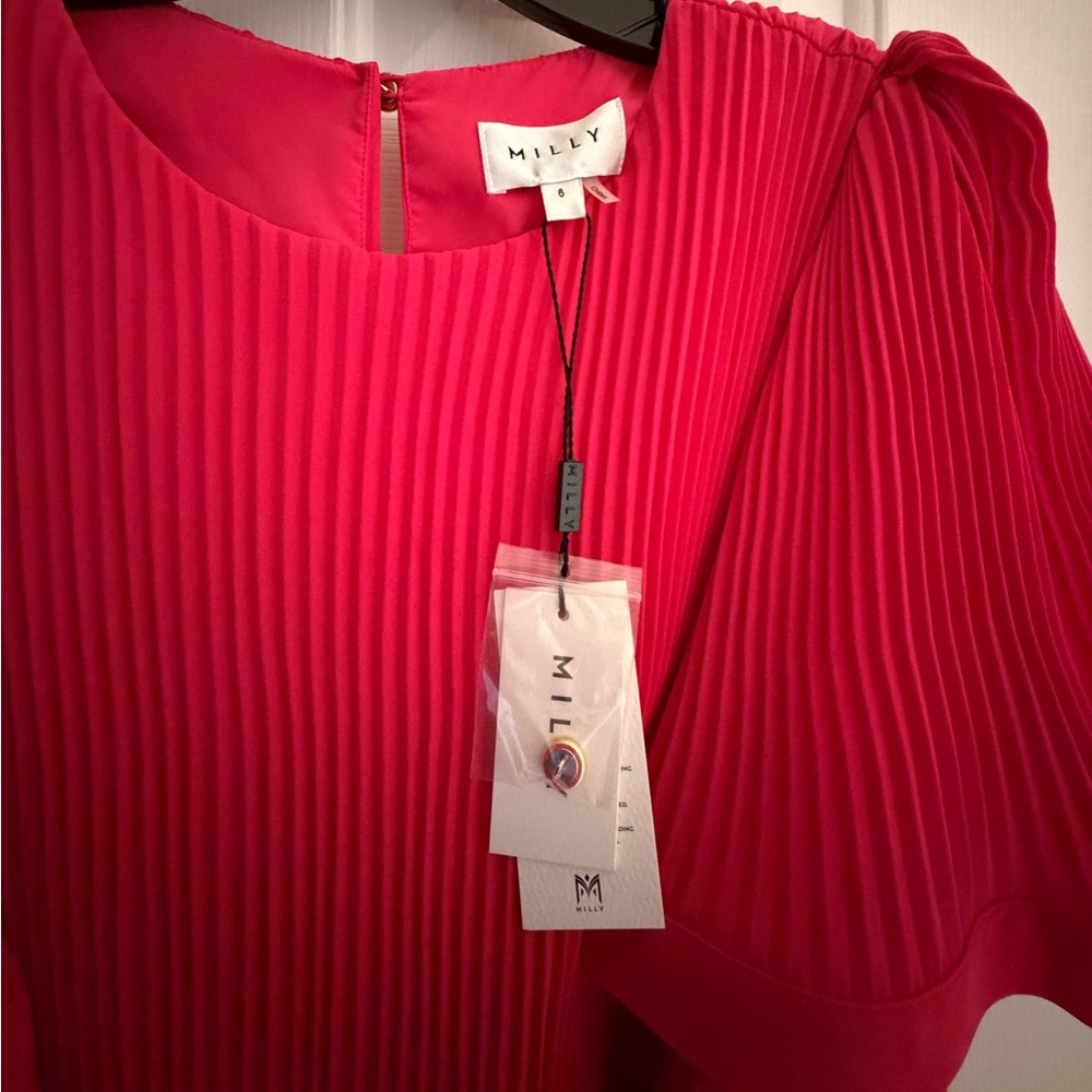 Milly Lumi Pleated Mini Dress in Hot Pink